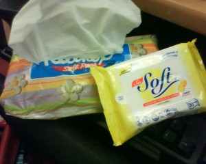 4) Wipes - wet and dry tissue. You'll never know when you'll need them